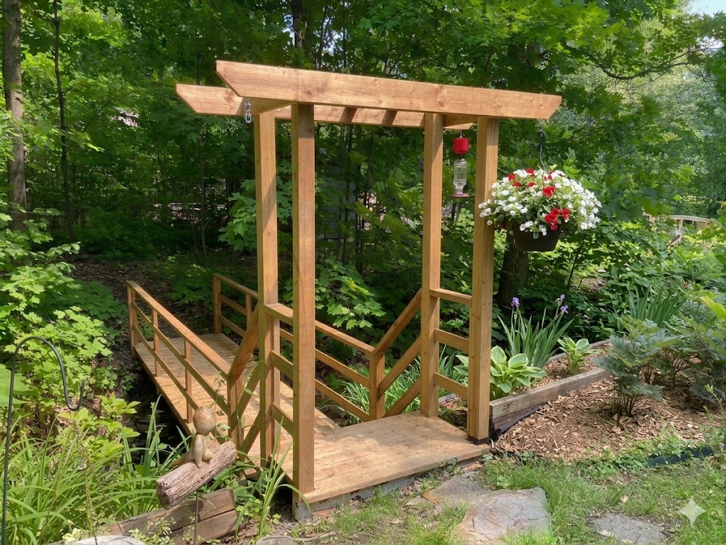 Pergola de jardin et passerelle en bois sur mesure